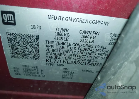 2024 Chevrolet Trax Fwd Activ from USA, damaged, VIN KL77LKE28RC154038